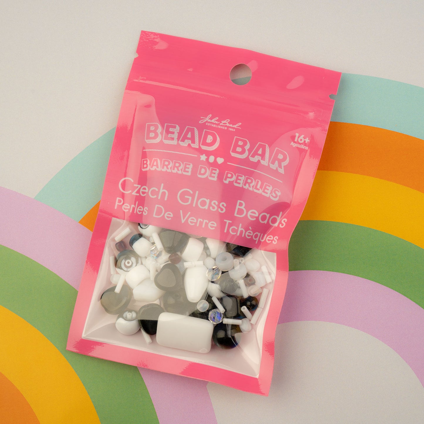 Czech Glass Beads Mix - Black & White 50g