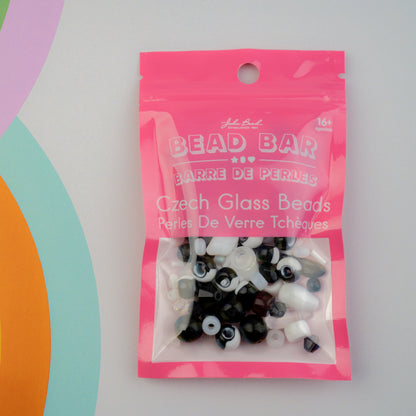Czech Glass Beads Mix - Black & White 50g