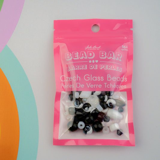 Czech Glass Beads Mix - Black & White 50g