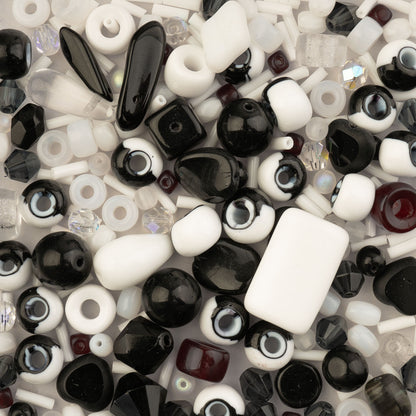 Czech Glass Beads Mix - Black & White 50g
