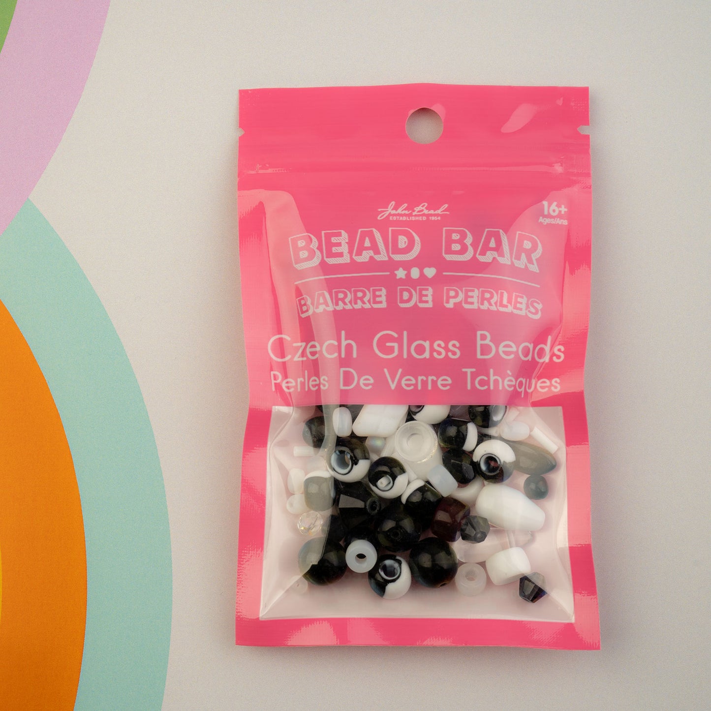 Czech Glass Beads Mix - Black & White 50g