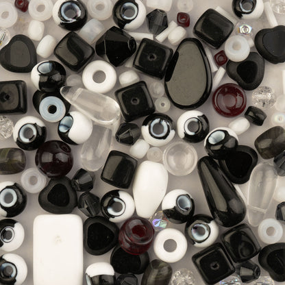Czech Glass Beads Mix - Black & White 50g
