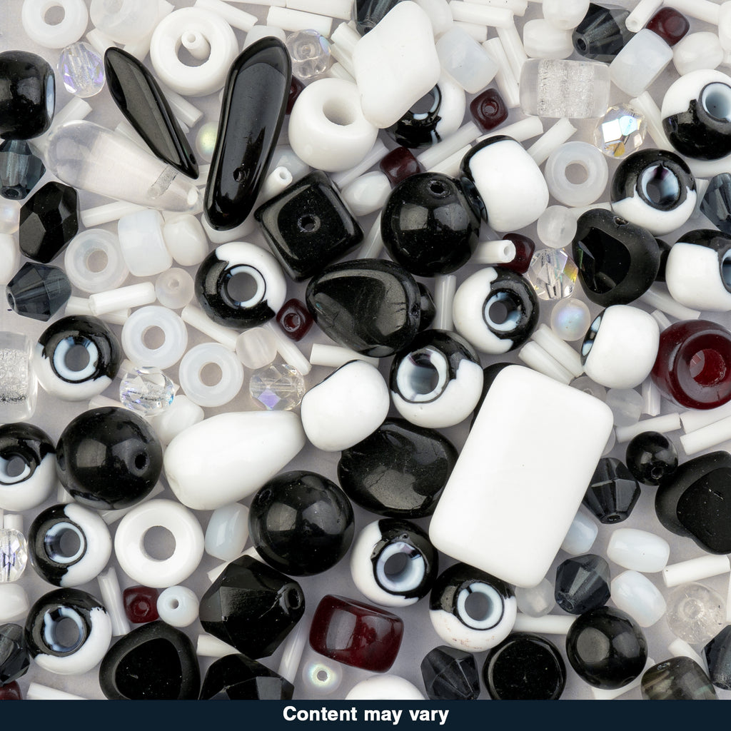 Czech Glass Beads Mix - Black & White 20g